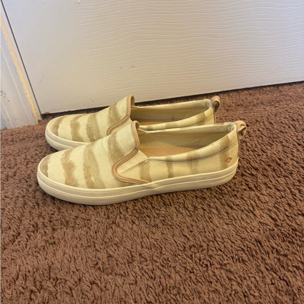 2 FOR $20 SPERRY CREST TWIN GORE Striped SLIP ON SNEAKERS Beige White 9.5 - Picture 4 of 8